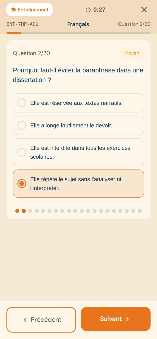 Étape 2 : question chronométrée, 2/20